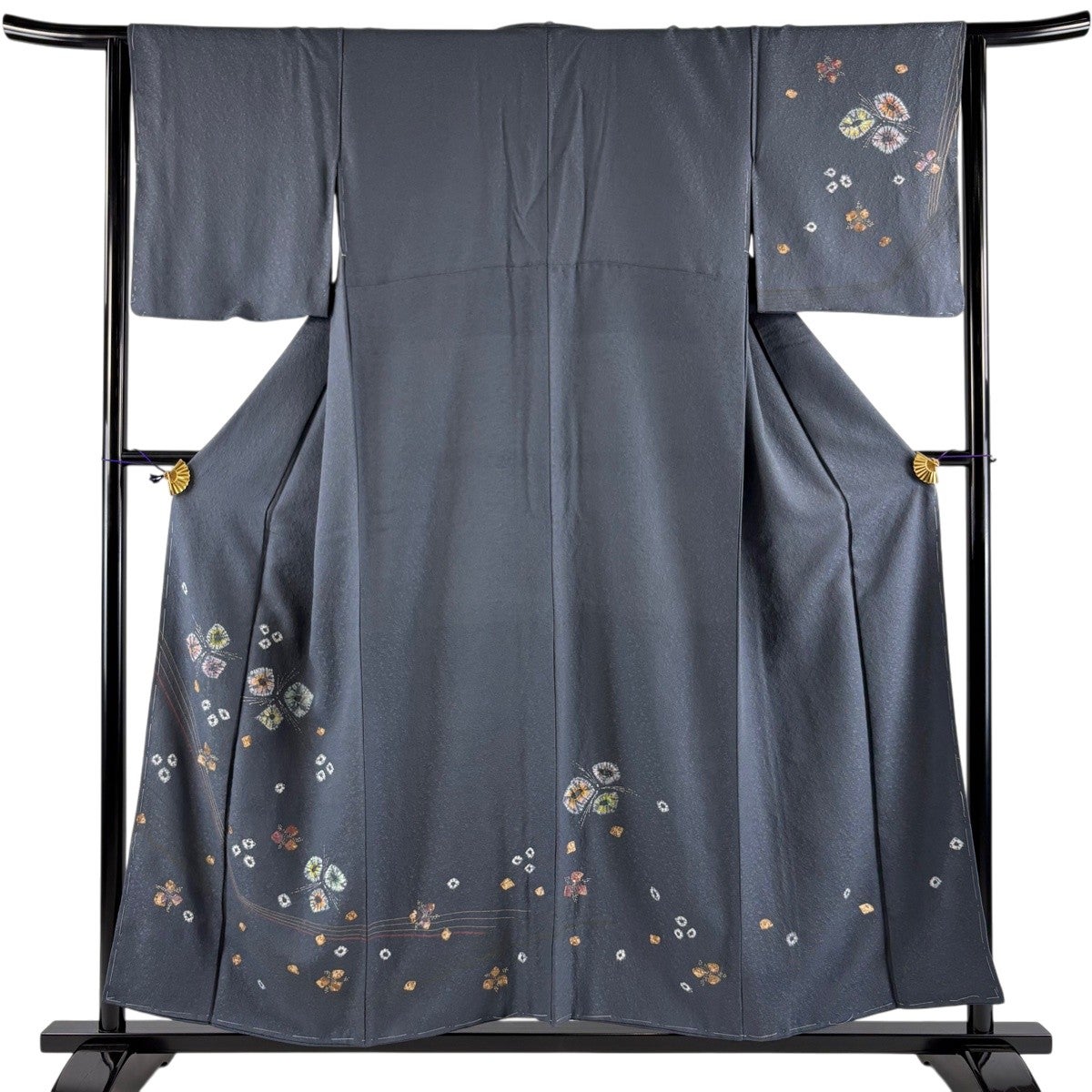 訪問着 身丈156.5cm 裄丈61.5cm S 袷 花唐草 華文 金彩 ラメ 薄黄土色