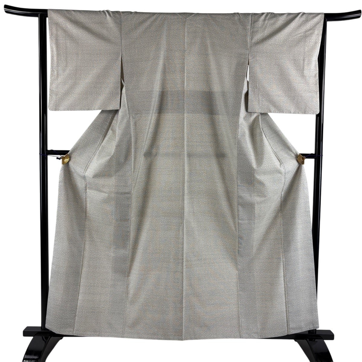 紬 身丈165cm 裄丈64cm M 単衣 扇 草花 薄茶色 正絹 秀品｜中古・古着