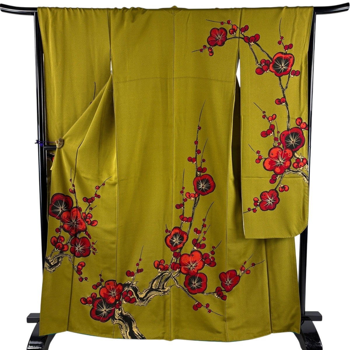 振袖 身丈169cm 裄丈66cm M 袷 牡丹 枝梅 金彩 朱色 正絹 秀品｜中古