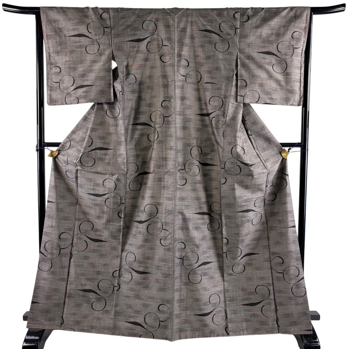 単衣 紬 クリーム 抽象文 身丈166.5cm 裄丈65cm トールサイズ 正絹 美品】 紬 身丈166cm 裄丈65cm M 袷 幾何学 灰茶 正絹 秀品｜中古
