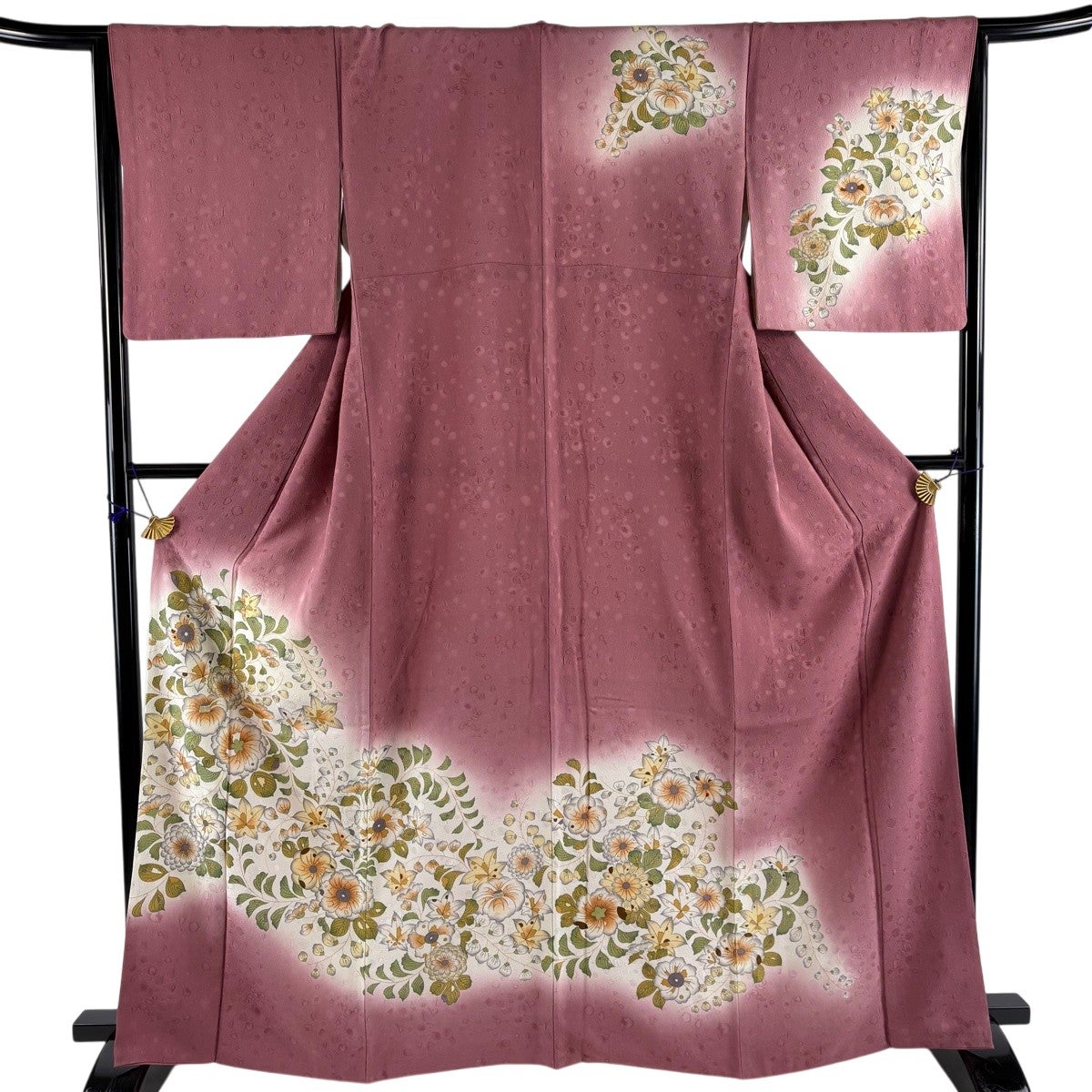 訪問着 身丈162.5cm 裄丈67cm M 袷 菊 椿 絞り ぼかし 灰緑 正絹 秀品