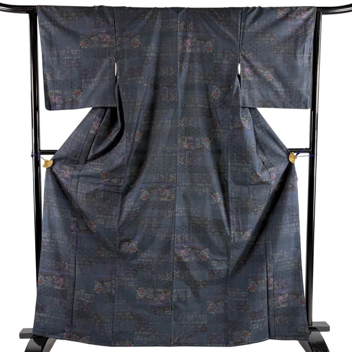 美品】 紬 身丈162.5cm 裄丈64cm M 袷 ますいわ屋 麻の葉 焦茶色 正絹