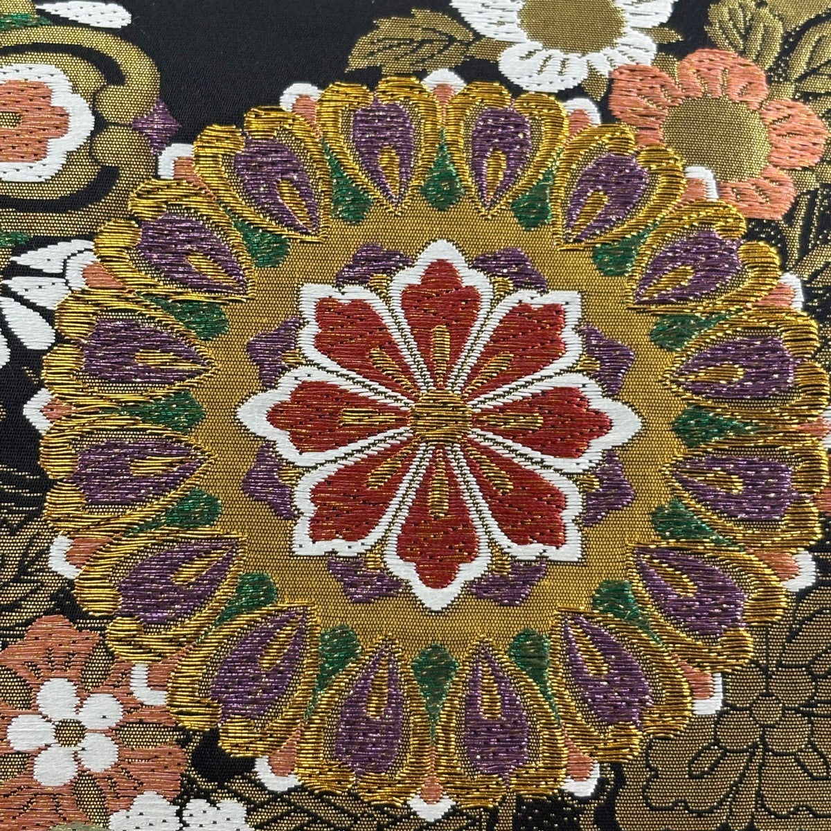 美品】 袋帯 秀品 華文 花唐草 金糸 唐織 黒 六通 正絹｜中古・古着