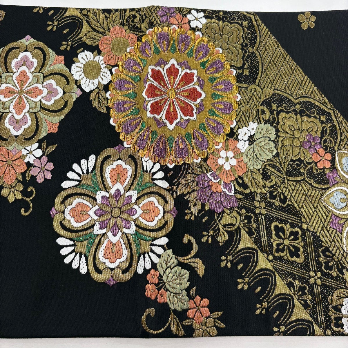 美品】 袋帯 秀品 華文 花唐草 金糸 唐織 黒 六通 正絹｜中古・古着