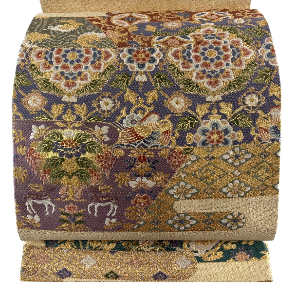 美品】 袋帯 秀品 華文 花鳥 箔 金糸 紫 六通 正絹｜中古・古着