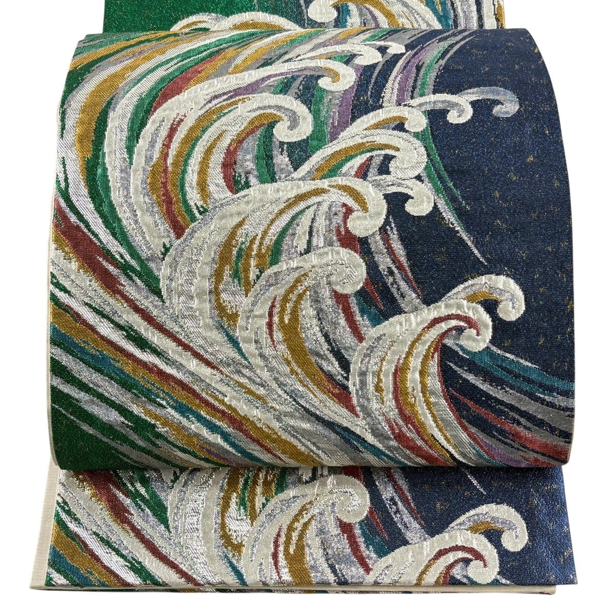 袋帯 美品 秀品 ペーズリー 草花 箔 深緑 六通 正絹 【中古】 袋帯 秀品