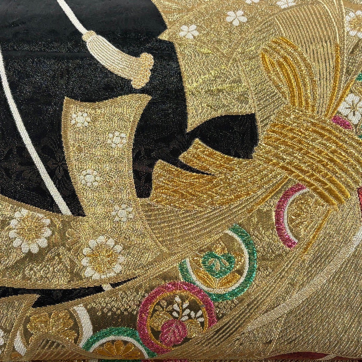 袋帯 秀品 鈴乃屋 束ね熨斗 草花 金糸 箔 赤 六通 正絹｜中古・古着