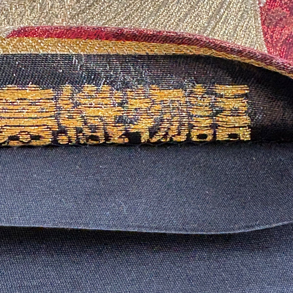 袋帯 秀品 鈴乃屋 束ね熨斗 草花 金糸 箔 赤 六通 正絹｜中古・古着