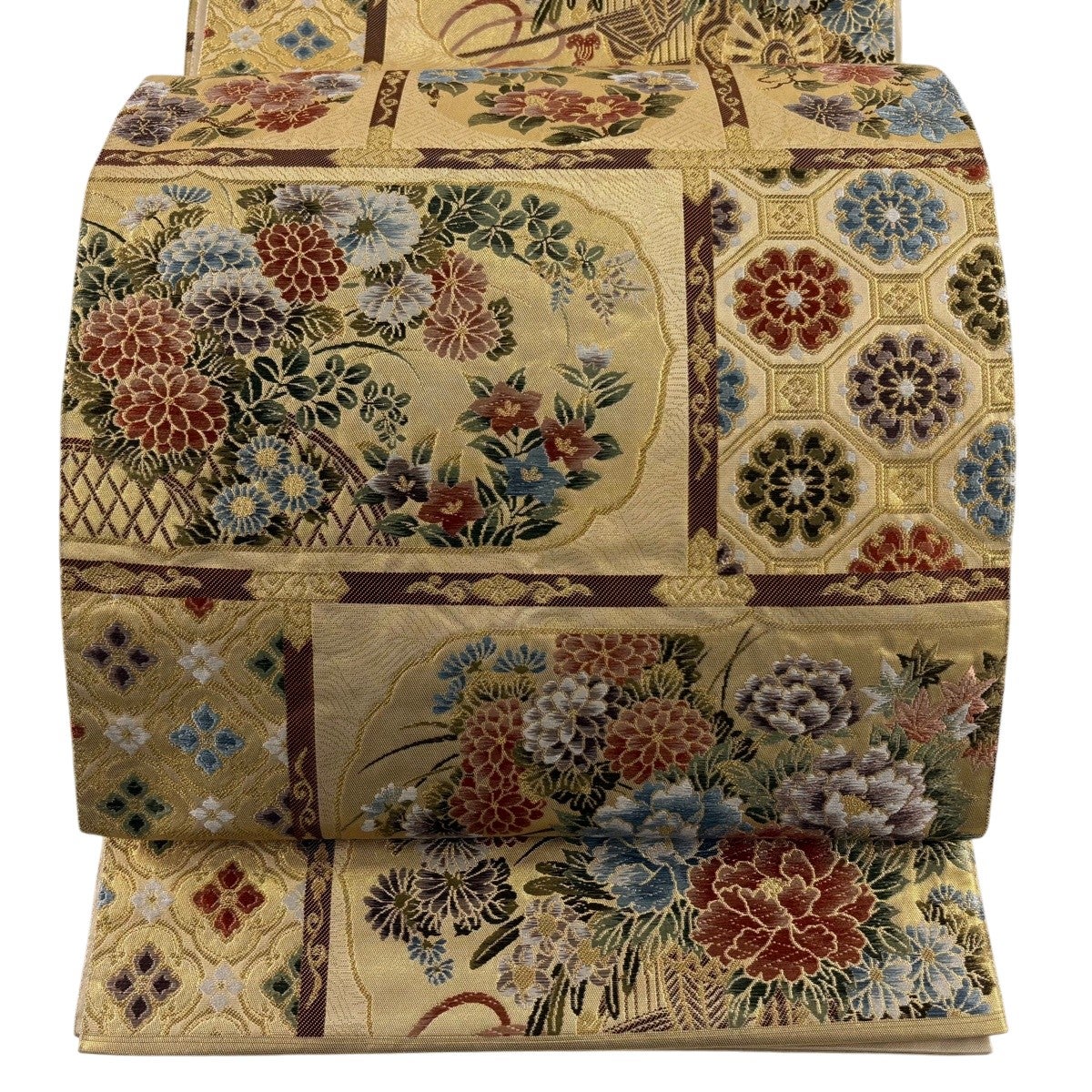 袋帯 秀品 花車 草花 箔 金糸 金色 六通 正絹｜中古・古着・リサイクル
