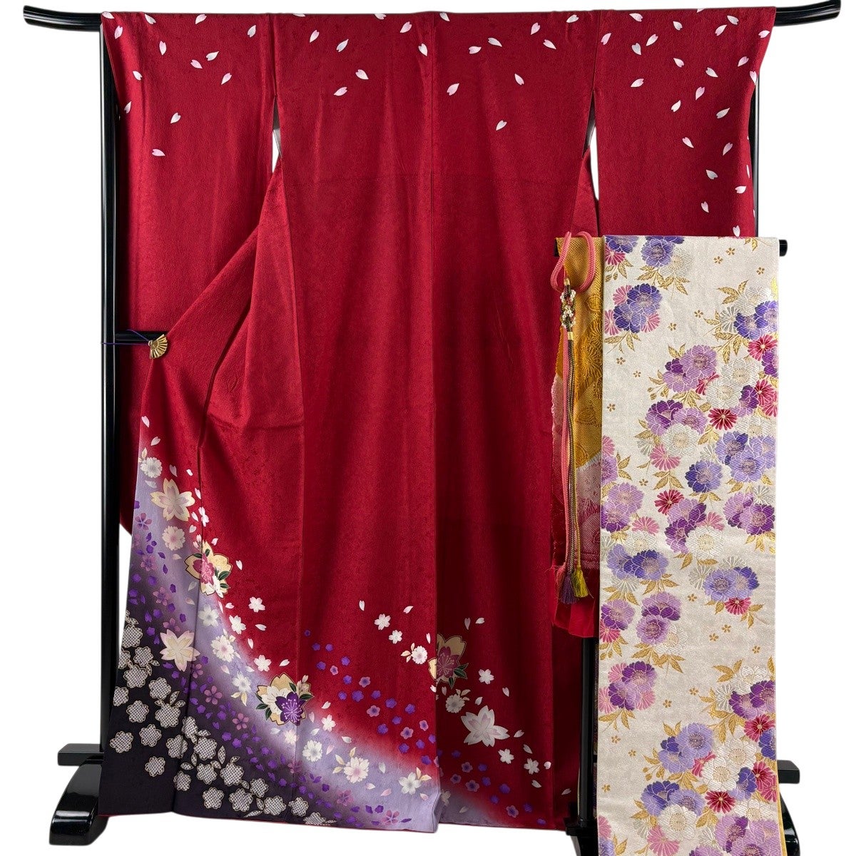 美品】 振袖 身丈170cm 裄丈68.5cm L 袷 袋帯フルセット 桜 桜の花びら