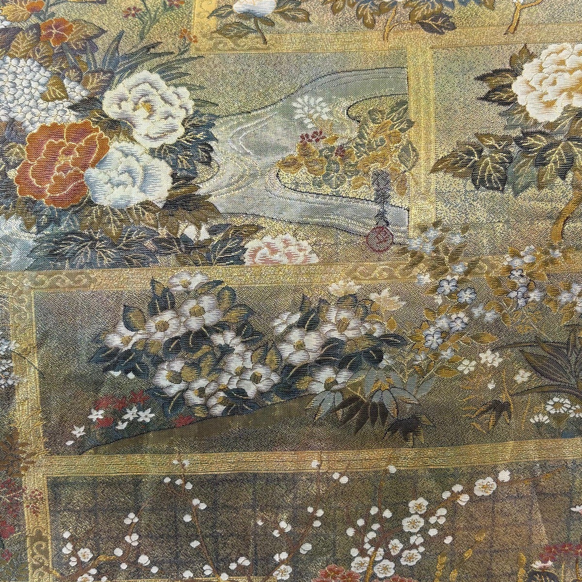 50%OFF 【美品】 袋帯 逸品 琳派大全集 草花 枝花 本金プラチナ箔 金色