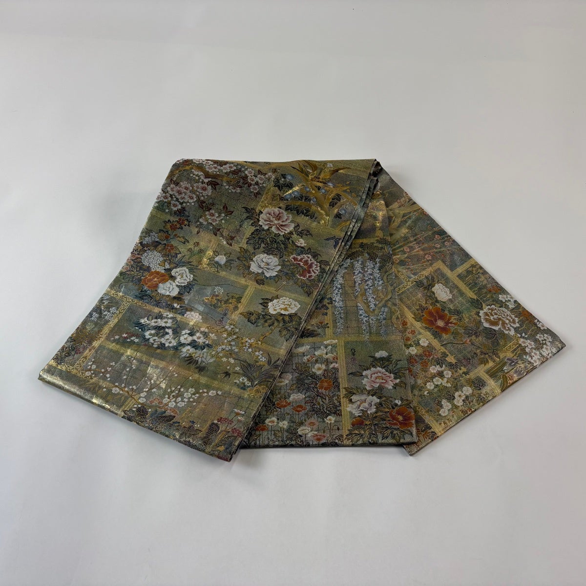 50%OFF 【美品】 袋帯 逸品 琳派大全集 草花 枝花 本金プラチナ箔 金色