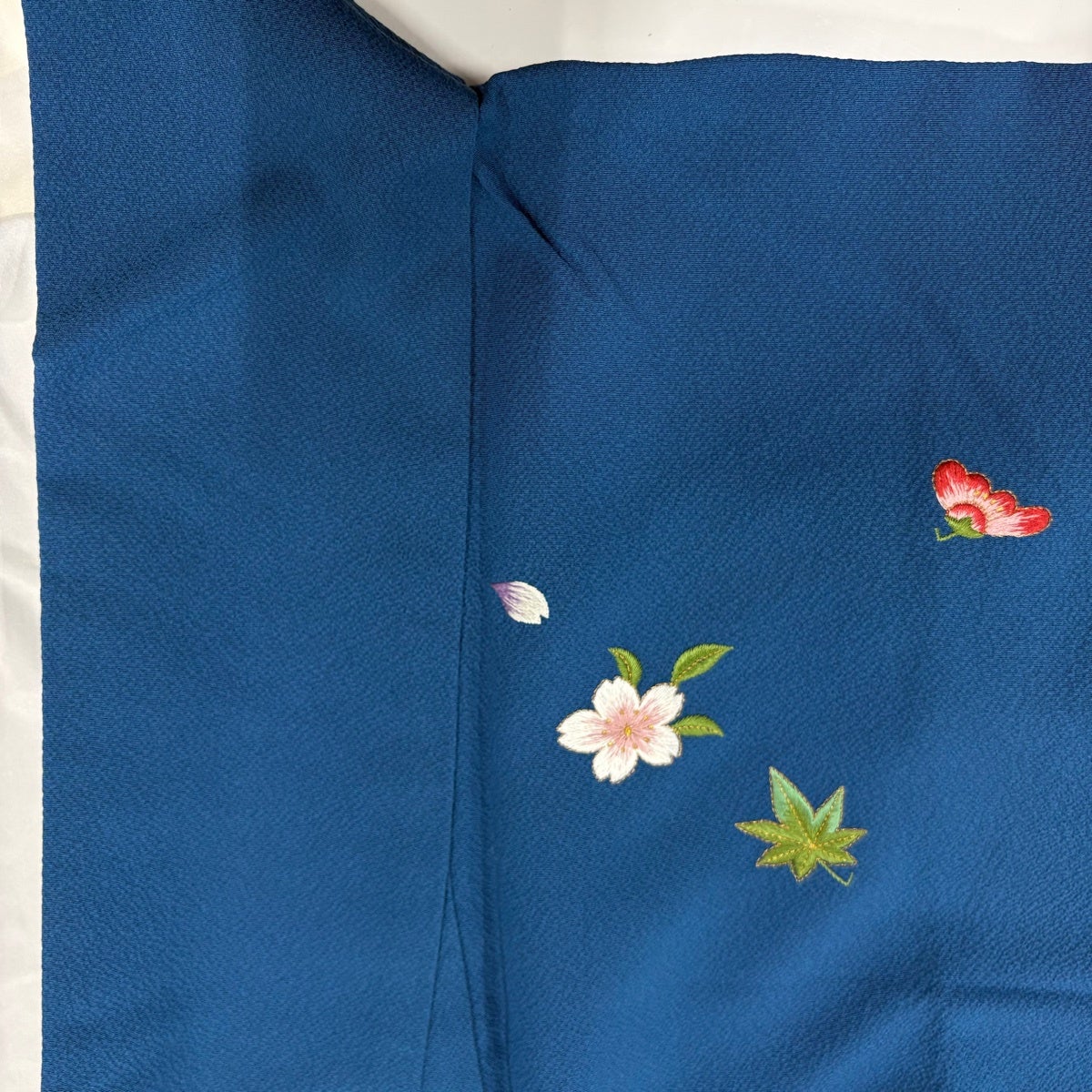 振袖 身丈159cm 裄丈66cm M 袷 貝桶 貝合わせ 金糸 刺繍 藍色 正絹