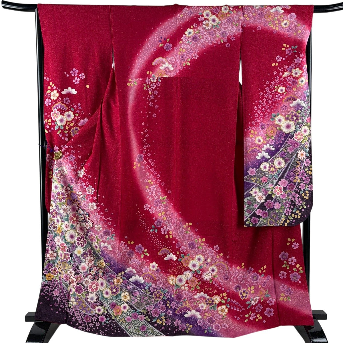 美品】 振袖 身丈165cm 裄丈66cm M 袷 桜 熨斗 銀通し 金彩 赤 正絹