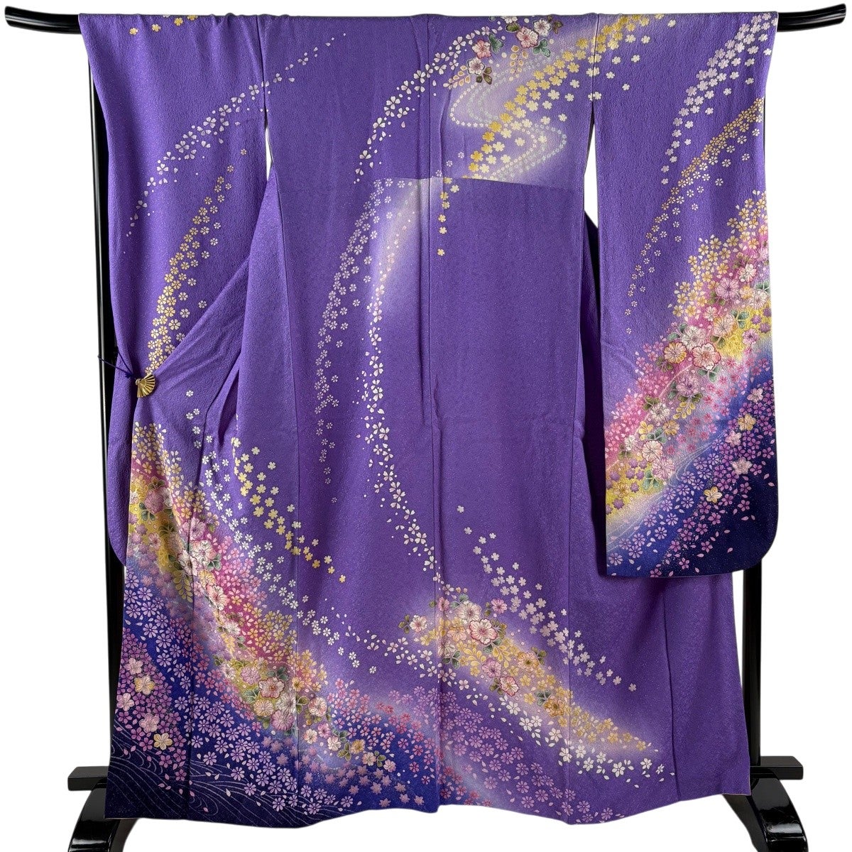 D510 振袖　辻ヶ花　紫　正絹　着物　袷　極美品 美品】 振袖 身丈164cm 裄丈69.5cm L 袷 辻が花 銀通し 金彩 紫 正絹