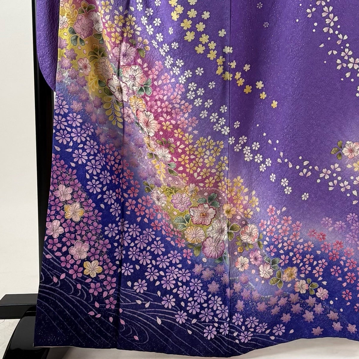 美品】 振袖 身丈164cm 裄丈69.5cm L 袷 辻が花 銀通し 金彩 紫 正絹