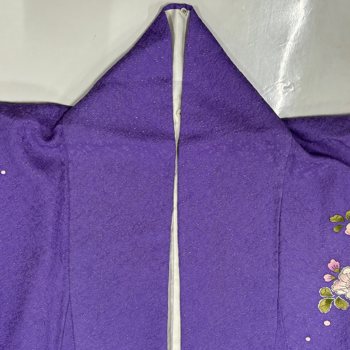 美品】 振袖 身丈164cm 裄丈69.5cm L 袷 辻が花 銀通し 金彩 紫 正絹