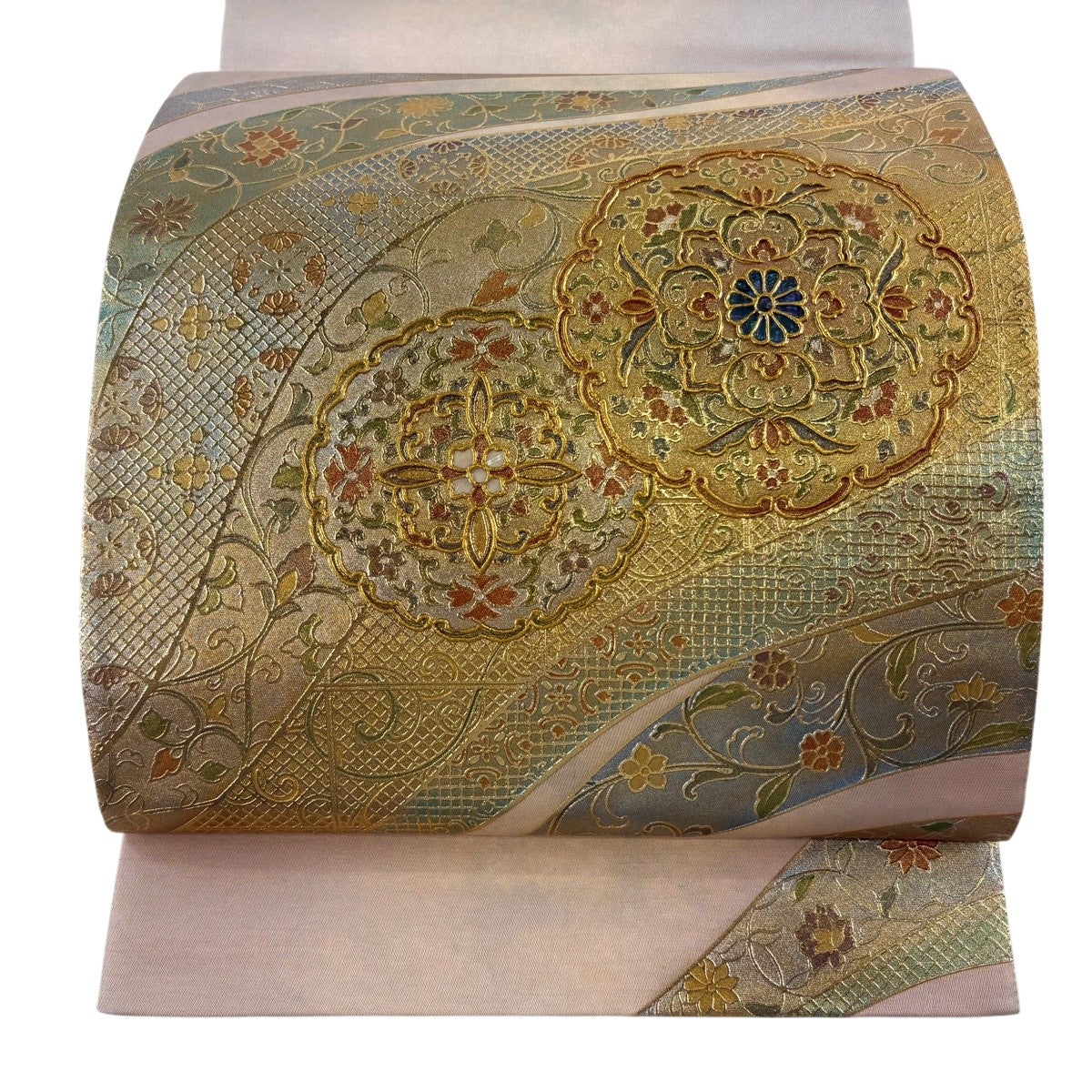 袋帯 名品 華文 花唐草 螺鈿 金彩 金色 お太鼓柄 正絹｜中古・古着