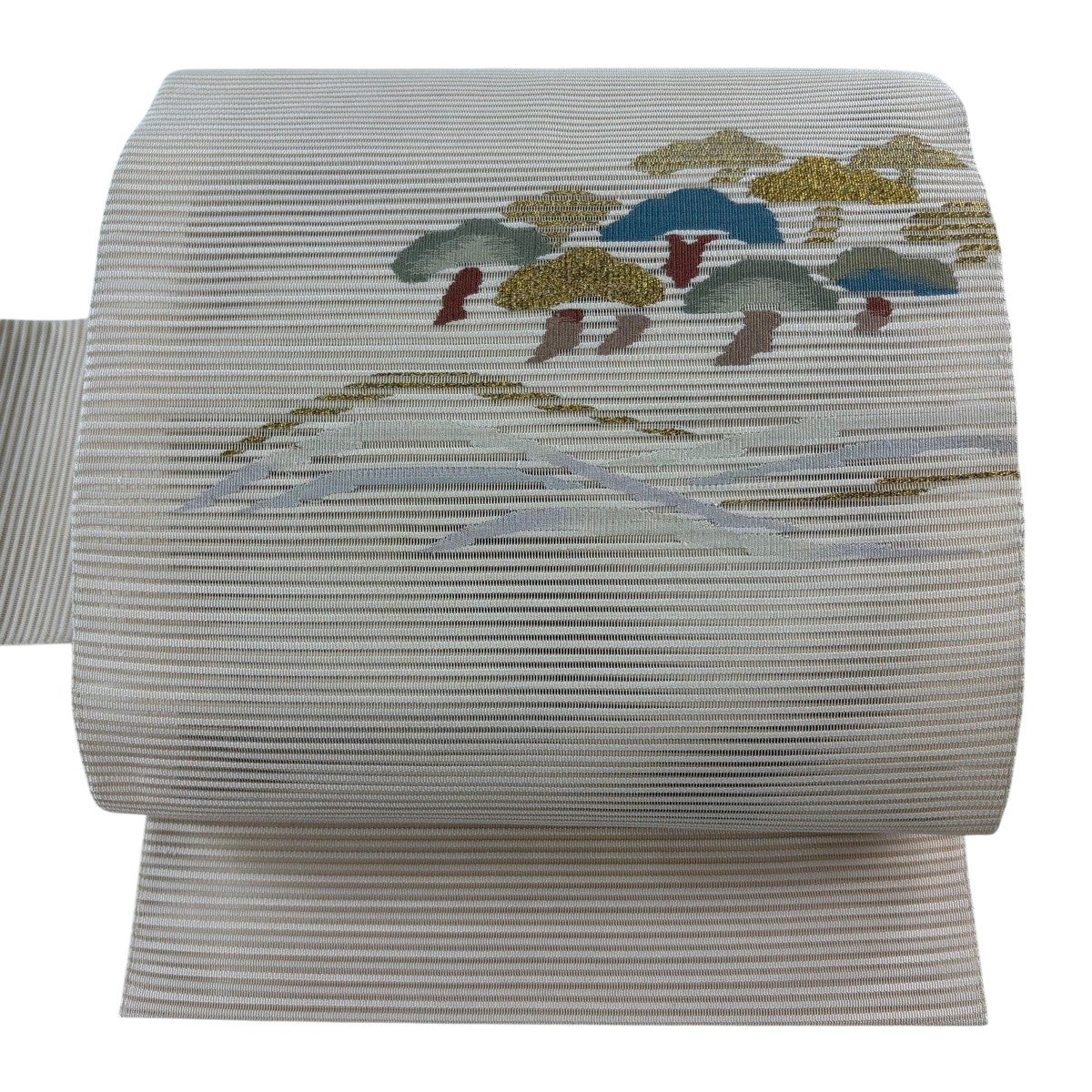 名古屋帯 名品 夏帯 絽 笠松 波 金糸 クリーム 正絹｜中古・古着