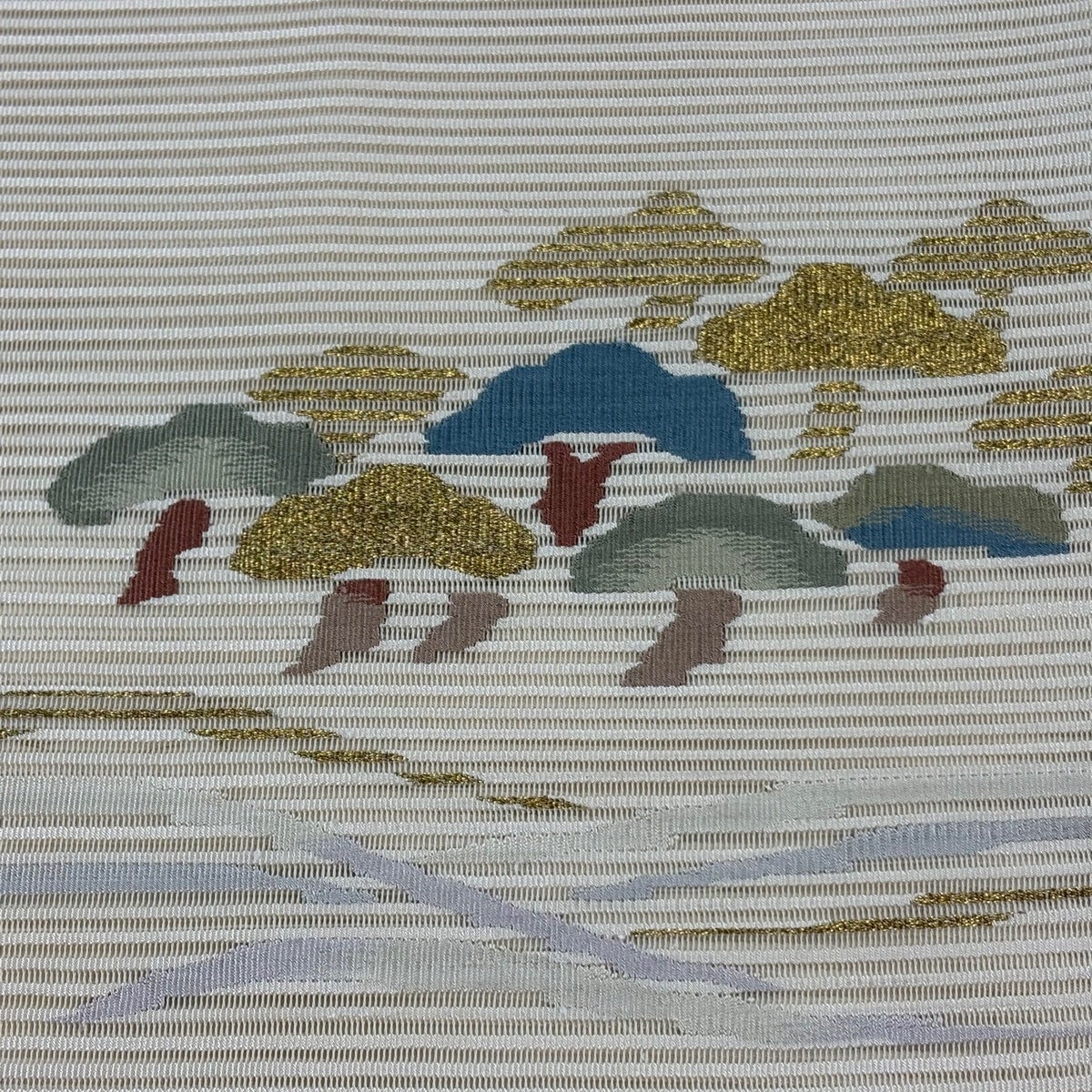 名古屋帯 名品 夏帯 絽 笠松 波 金糸 クリーム 正絹｜中古・古着