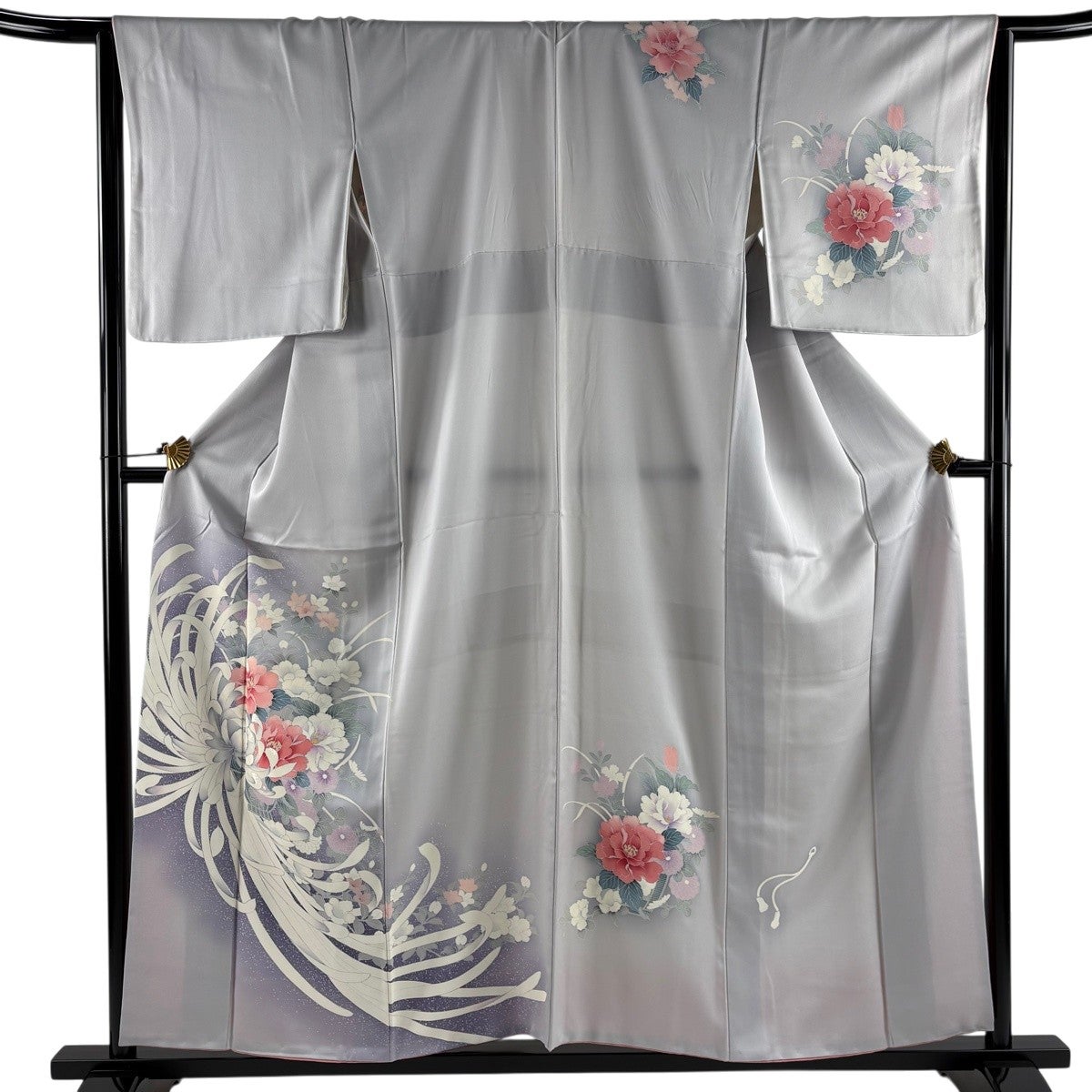 付下げ 身丈156.5cm 裄丈64.5cm M 袷 乱菊 花籠 刺繍 ぼかし 灰色 正絹