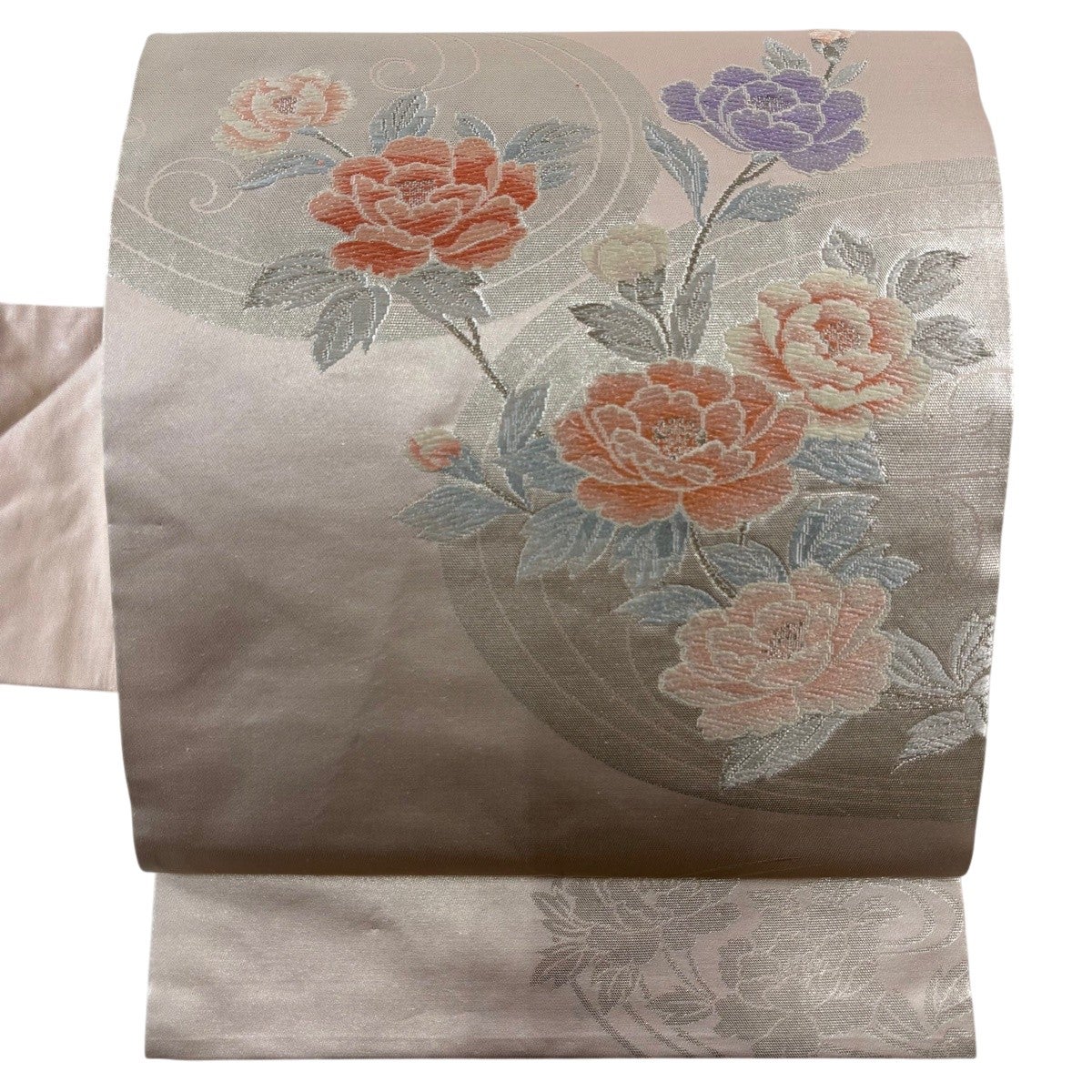 名古屋帯 秀品 桜 格子 箔 小豆色 正絹｜中古・古着・リサイクル着物