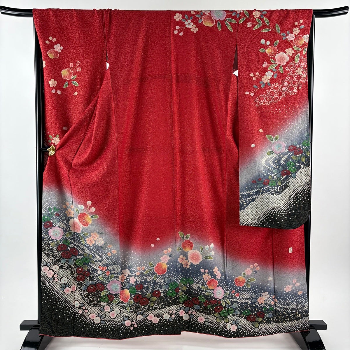 振袖 身丈163cm 裄丈68cm L 袷 桜 花びら 金彩 ぼかし 山吹色 正絹