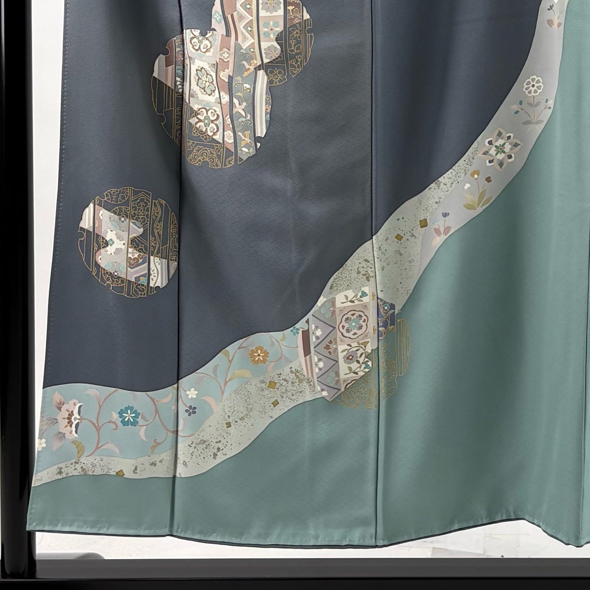 訪問着 身丈154.5cm 裄丈66cm M 袷 雪輪 花鳥 金糸 金銀彩 灰色 正絹