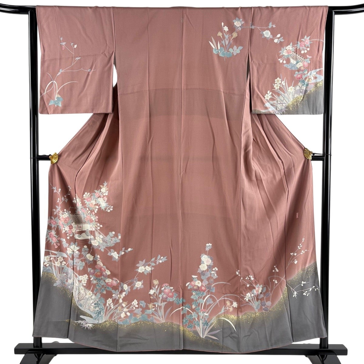 訪問着 身丈165.5cm 裄丈69.5cm L 袷 落款あり 辻が花 金彩 ぼかし 黒 