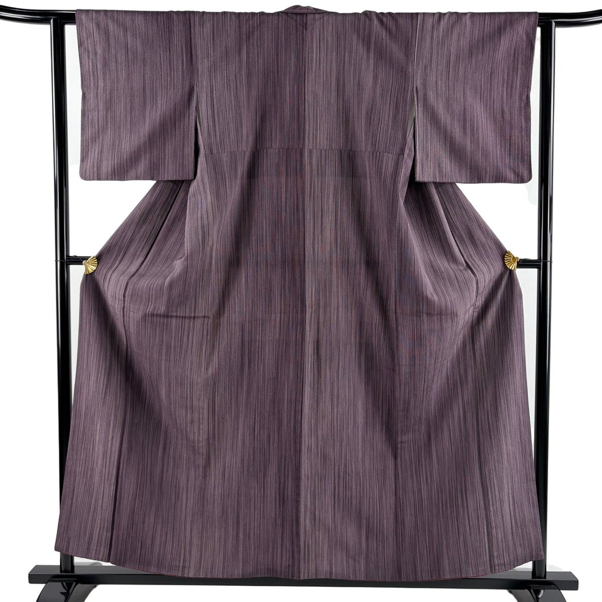 紬 身丈157.5cm 裄丈61cm S 袷 縦縞 紫 正絹 秀品｜中古・古着