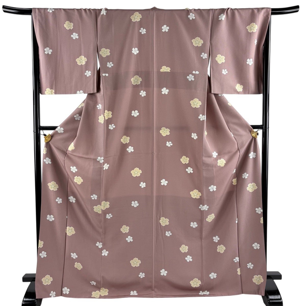 美品】 小紋 身丈171cm 裄丈68.5cm L 袷 桜 薄小豆 正絹 秀品｜中古