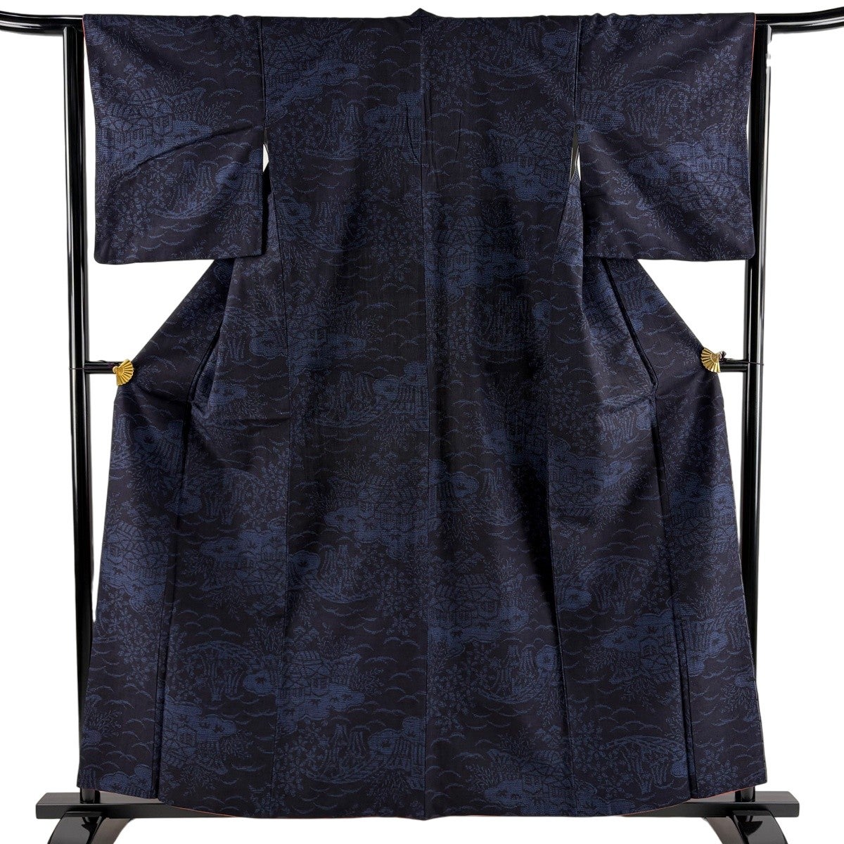 紬 身丈158.5cm 裄丈64cm M 袷 枝花 焦茶色 正絹 秀品