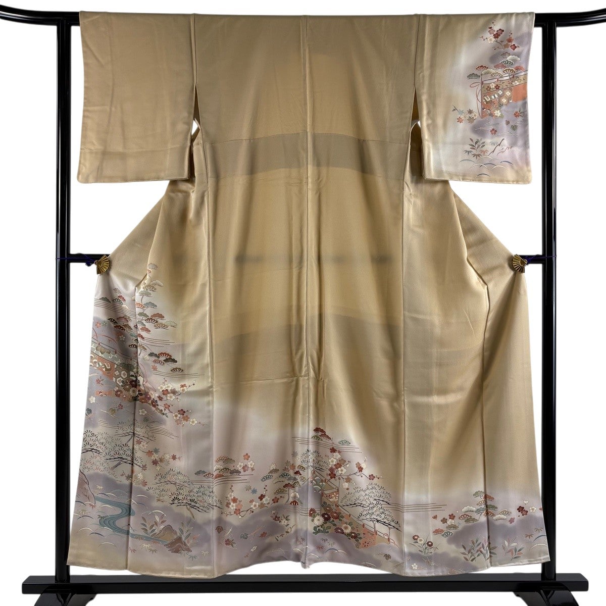 訪問着 身丈155cm 裄丈61.5cm S 袷 松竹梅 幔幕 金彩 ベージュ 正絹 秀