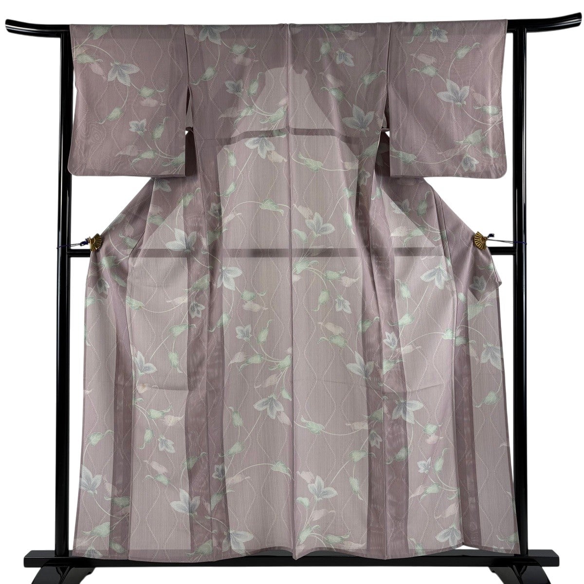 小紋 身丈159cm 裄丈62.5cm S 薄物 紗 草花 立涌 薄紫 正絹 秀品｜中古