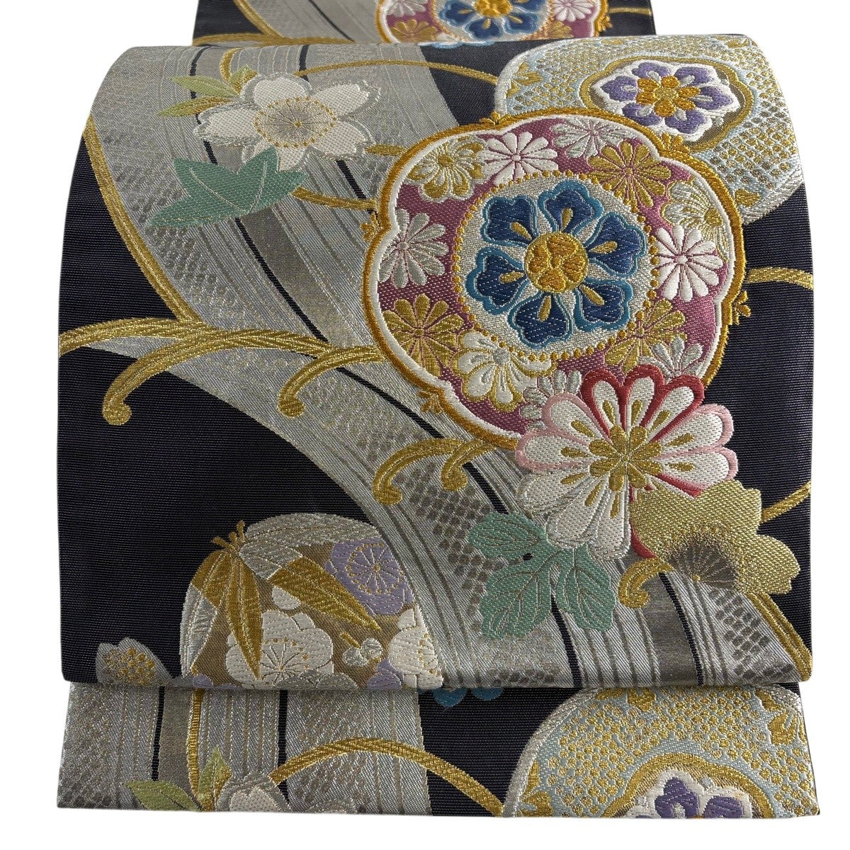 袋帯 名品 笠松 藤 金糸 刺繍 クリーム 六通 正絹｜中古・古着