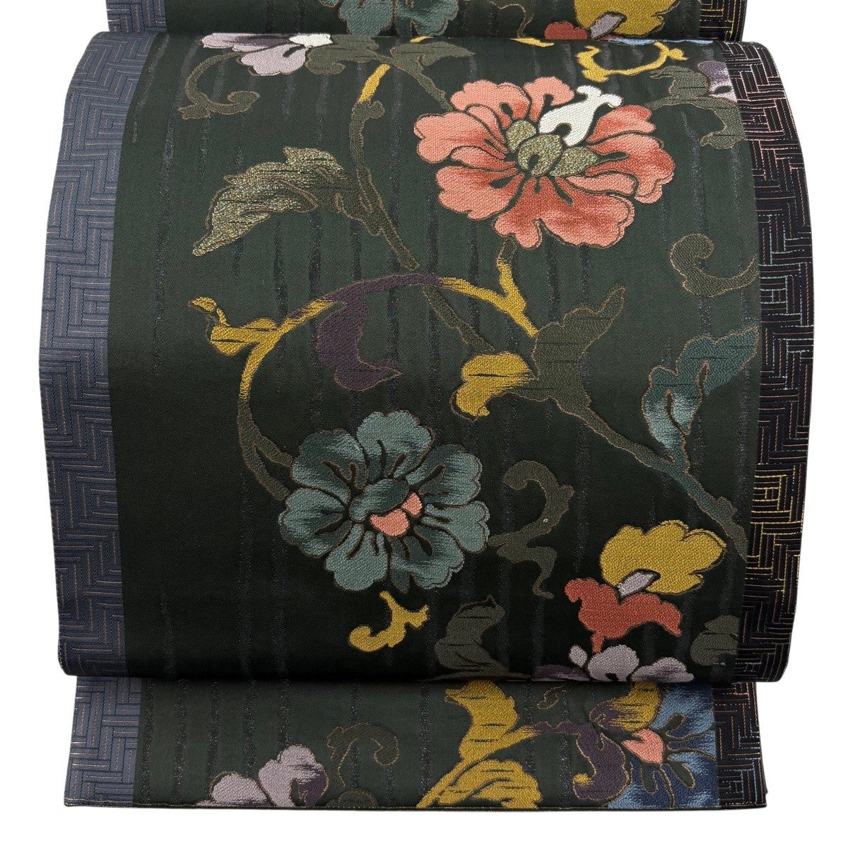 袋帯 秀品 花唐草 箔 深緑 六通 正絹｜中古・古着・リサイクル着物通販