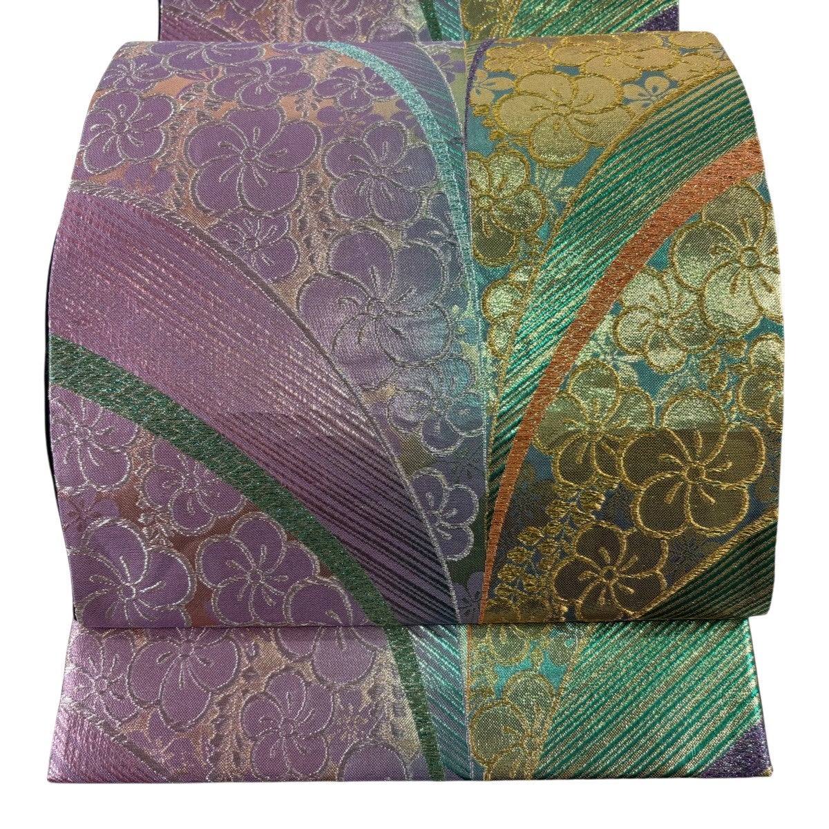美品】 袋帯 秀品 振袖向き 梅 箔 金銀糸 薄紫 六通 正絹｜中古・古着