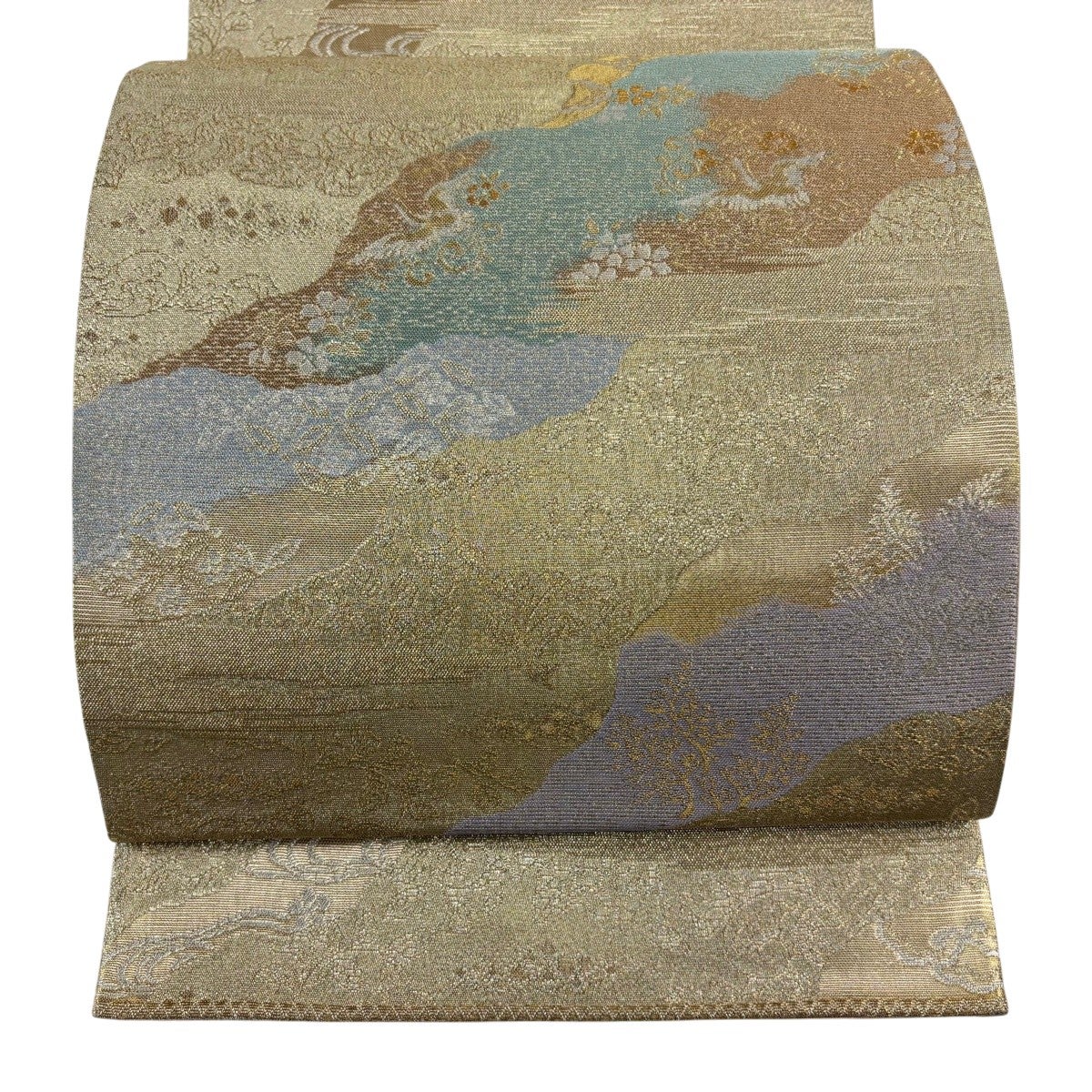 袋帯 秀品 鈴乃屋 道長取 花鳥 箔 金糸 金色 六通 正絹｜中古・古着