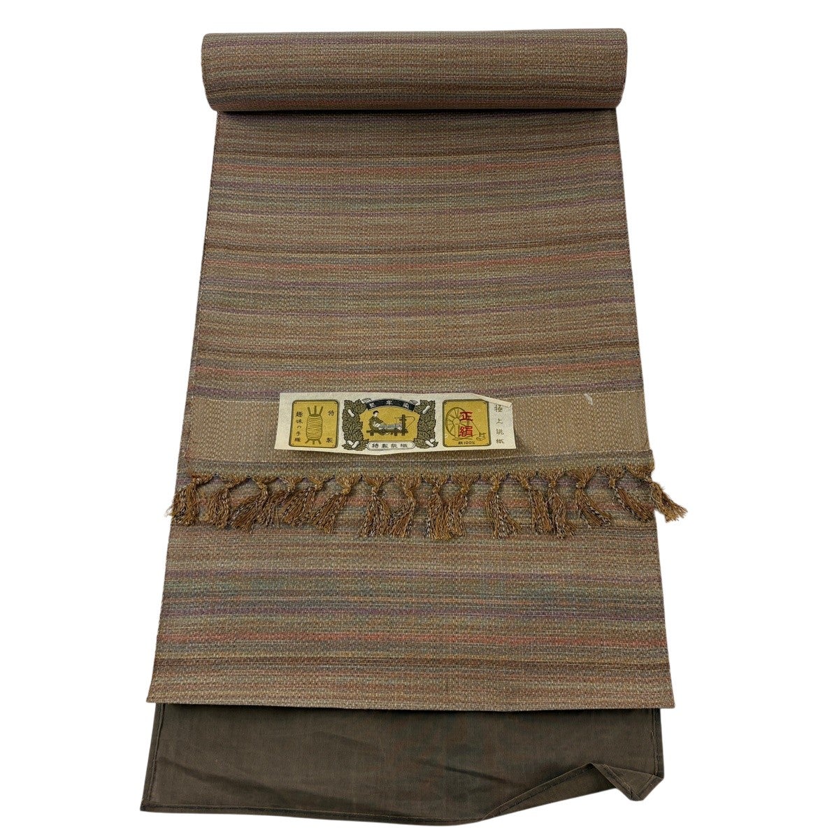 反物 秀品 紬 証紙 縞 薄茶色 正絹｜中古・古着・リサイクル着物通販