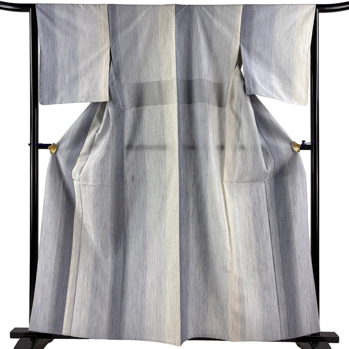 美品】 紬 身丈163cm 裄丈66cm M 単衣 縦縞 絣柄 焦茶色 正絹 秀品