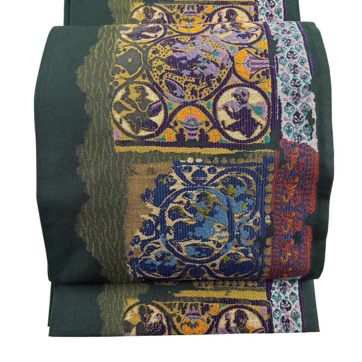 美品】 袋帯 秀品 枝花 横段 箔 墨色 六通 正絹｜中古・古着
