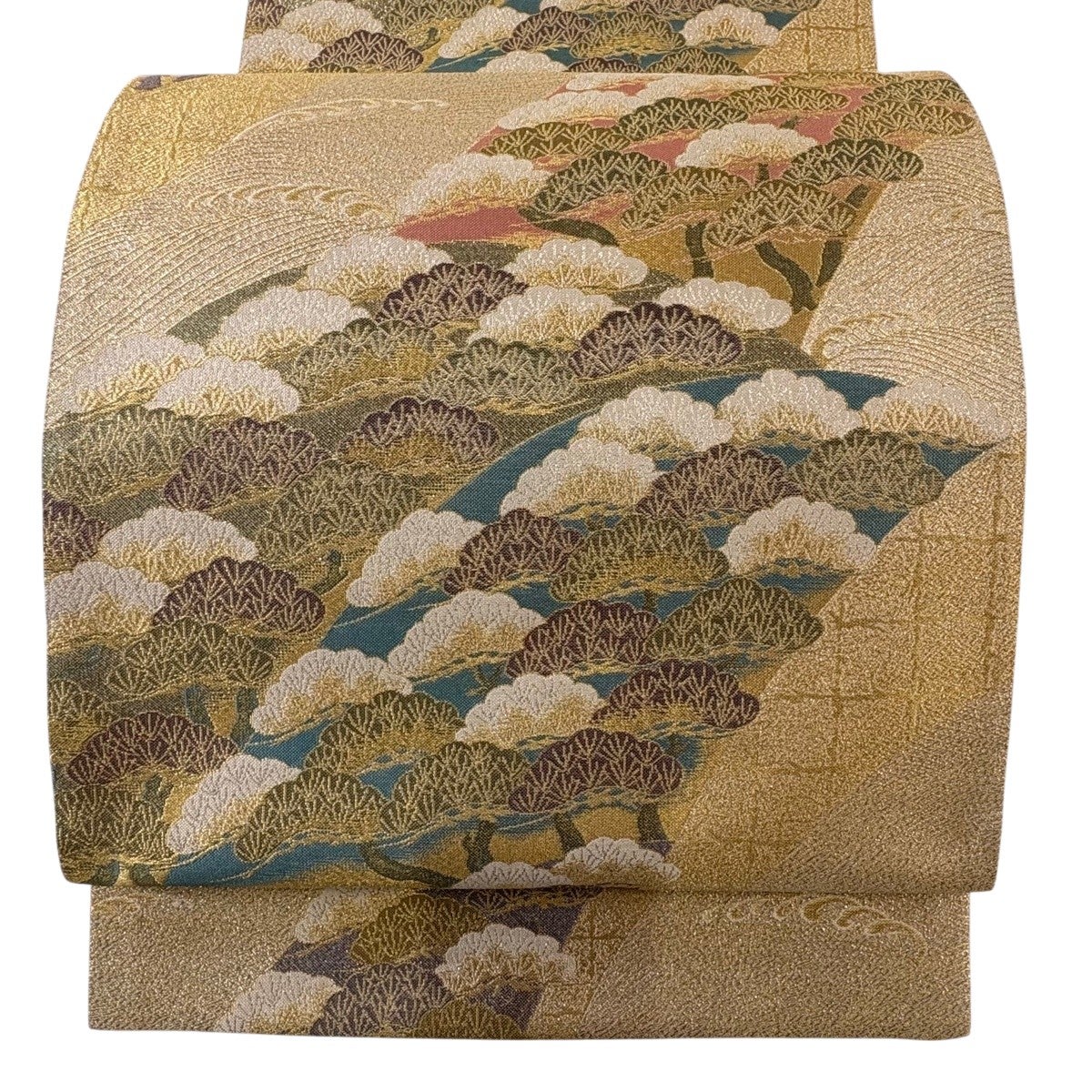 美品】 袋帯 秀品 蝶 桜 箔 金糸 焦茶色 六通 正絹｜中古・古着 