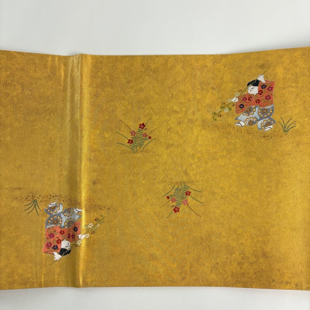 袋帯 秀品 人物 草花 箔 金糸 金色 お太鼓柄 正絹｜中古・古着