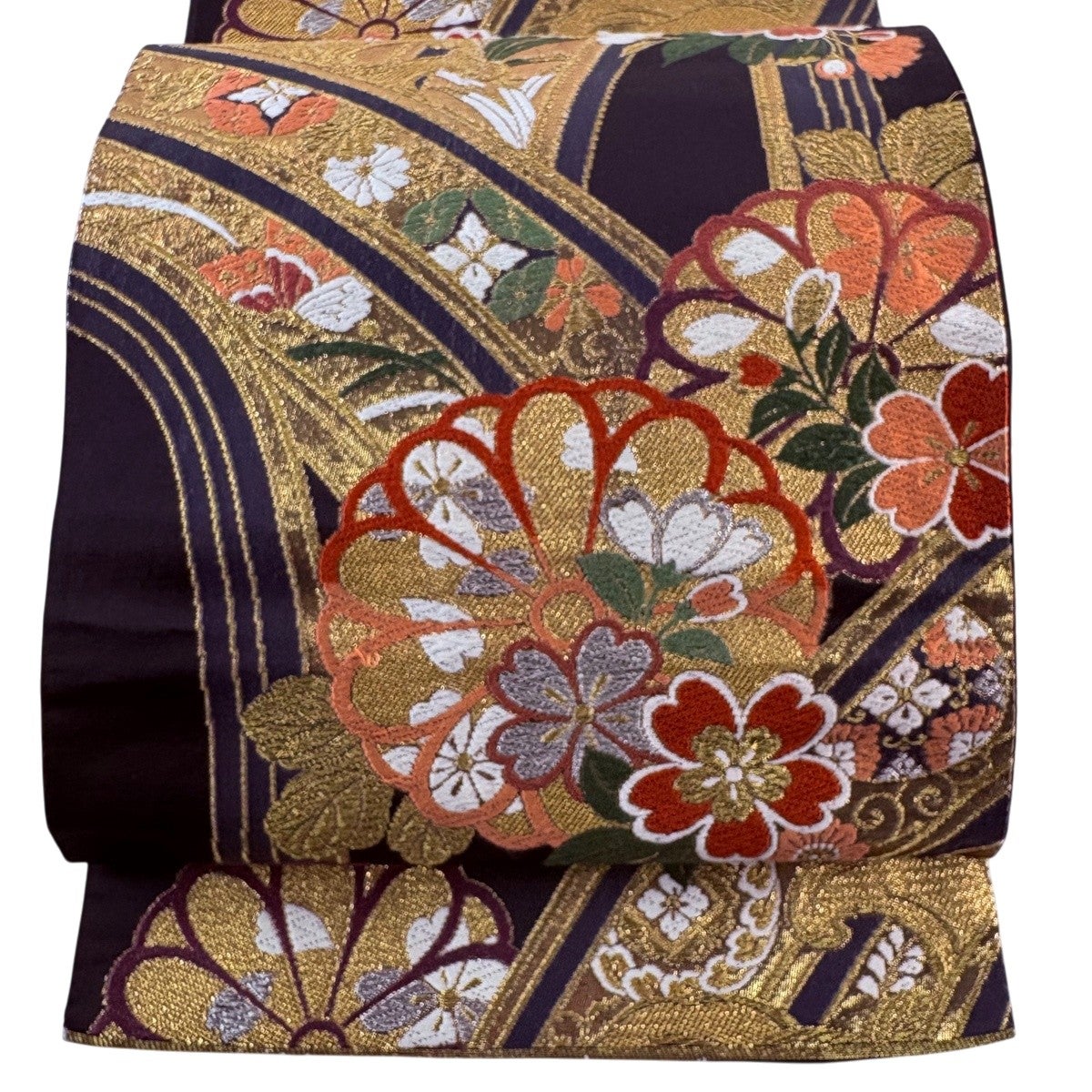 美品】 袋帯 秀品 落款あり 華文 波 金銀糸 箔 金色 六通 正絹｜中古 