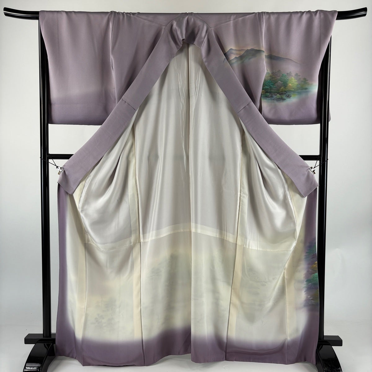 訪問着 身丈166.5cm 裄丈68.5cm L 袷 落款あり 建物 風景 金銀彩