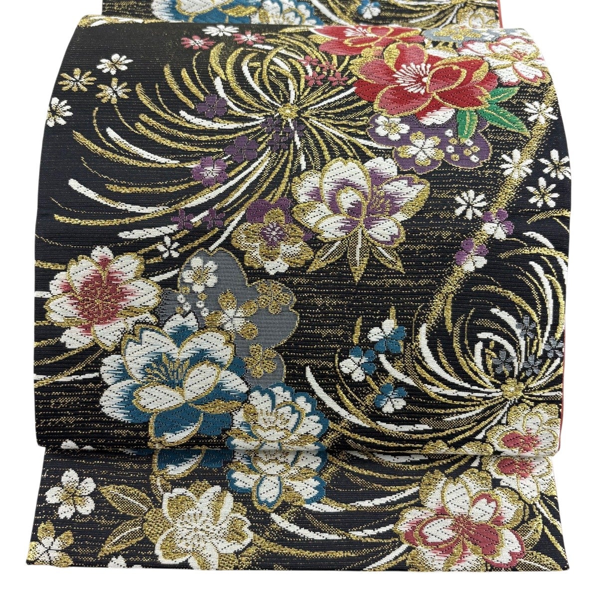 美品】 袋帯 秀品 桜 乱菊 金糸 黒 六通 正絹｜中古・古着・リサイクル