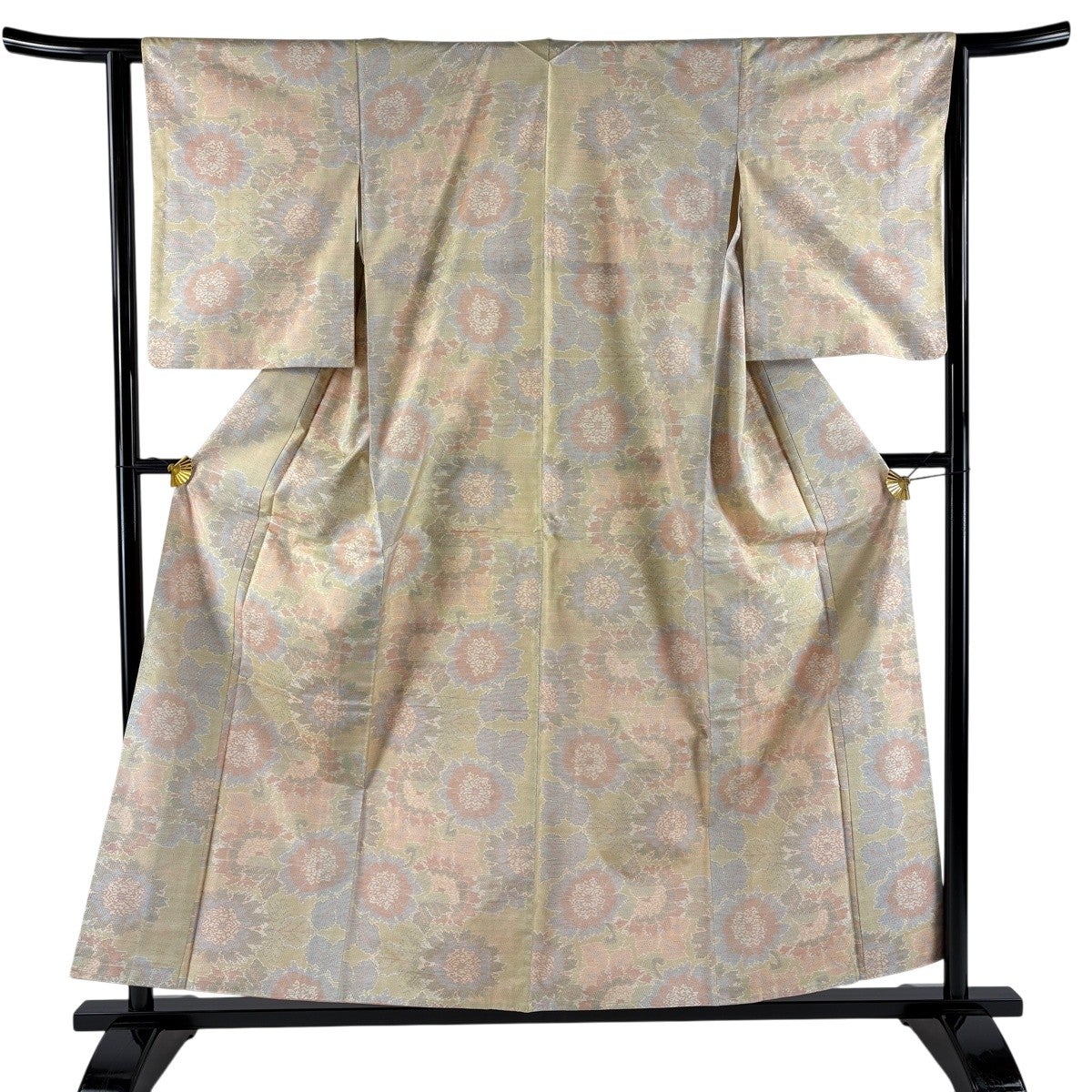 美品】 紬 身丈156cm 裄丈63cm S 袷 牡丹 薄オレンジ 正絹 優品｜中古