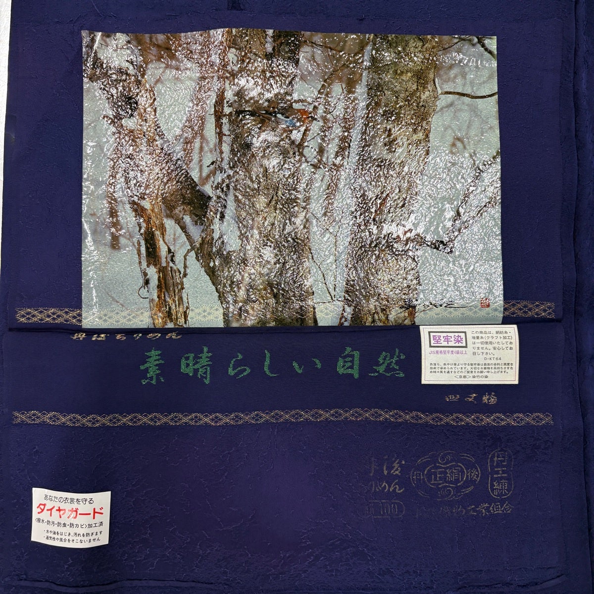 付下げ 身丈164cm 裄丈69cm L 袷 堅牢染 鳥 葉と実 金彩 青紫 正絹 秀