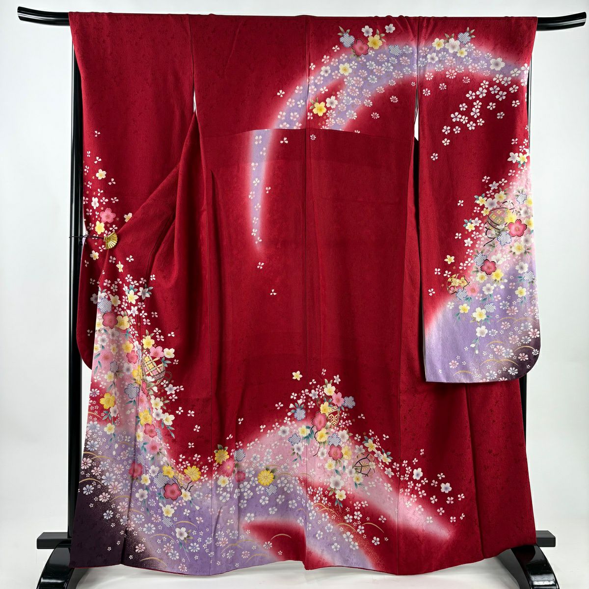 振袖 身丈169cm 裄丈69cm L 袷 袋帯フルセット 菊 花びら 金彩