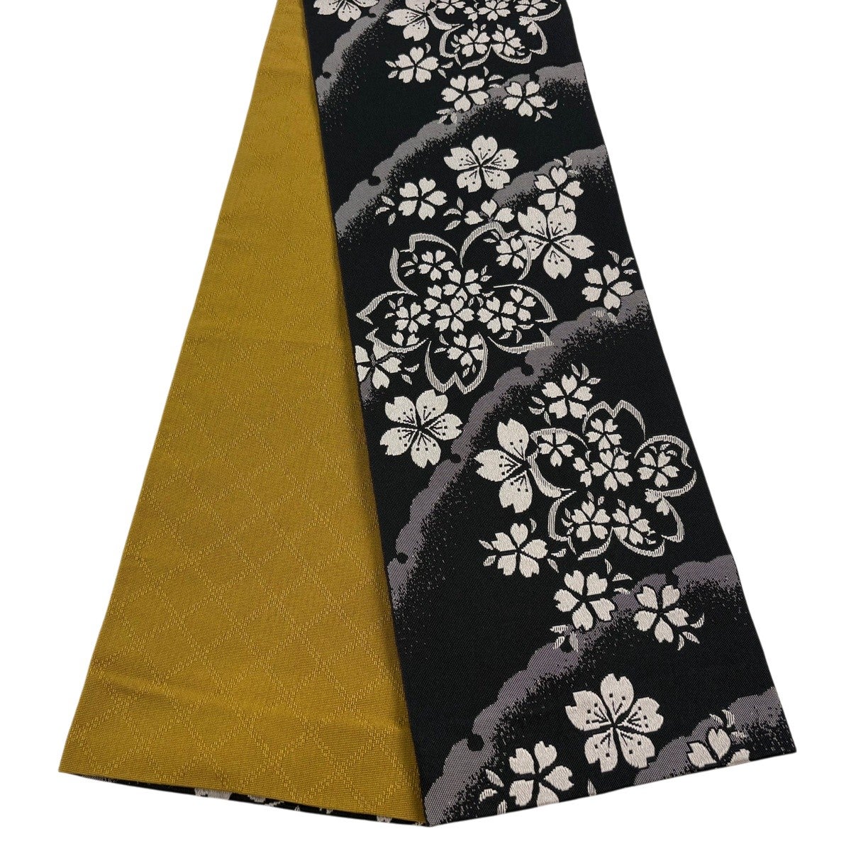 半幅帯 優品 花 幾何学模様 黒 化繊｜中古・古着・リサイクル着物通販